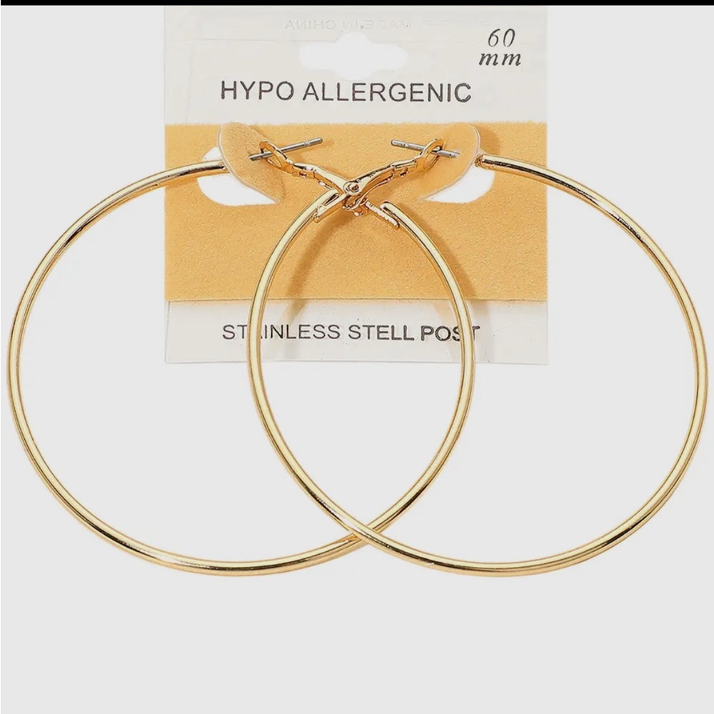 Gold 60mm hypoallergenic hoop earrings
